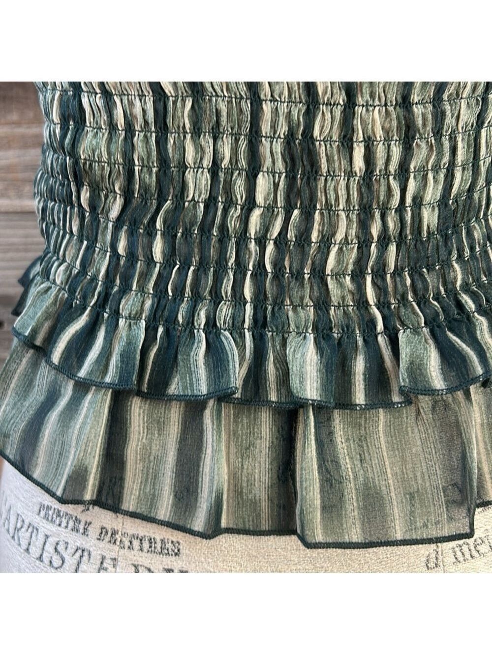 Moon River NWT Green Striped Smocked Ruffle Halter Top - Picture 6 of 9